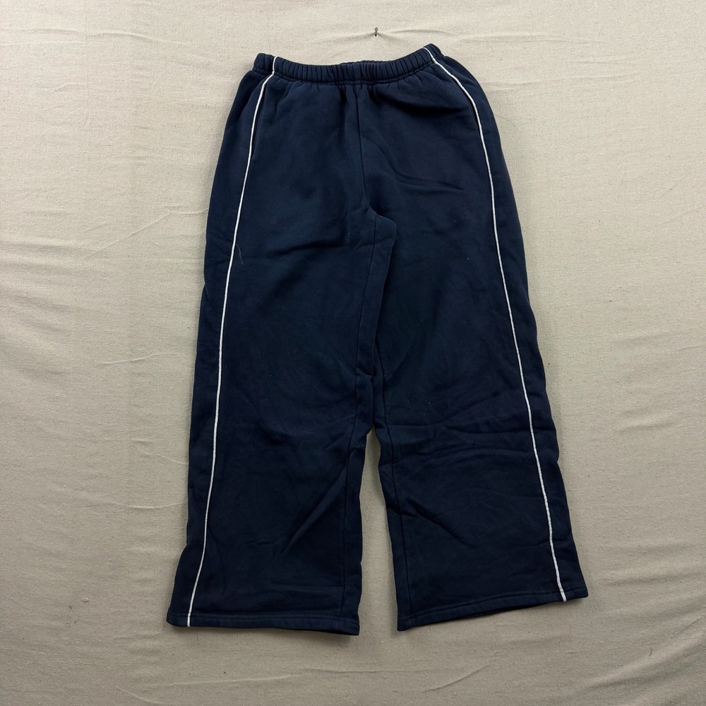 Elkstay Sweatpants Small Navy Blue Wide Leg Contrast Side Piping Relaxed Fit